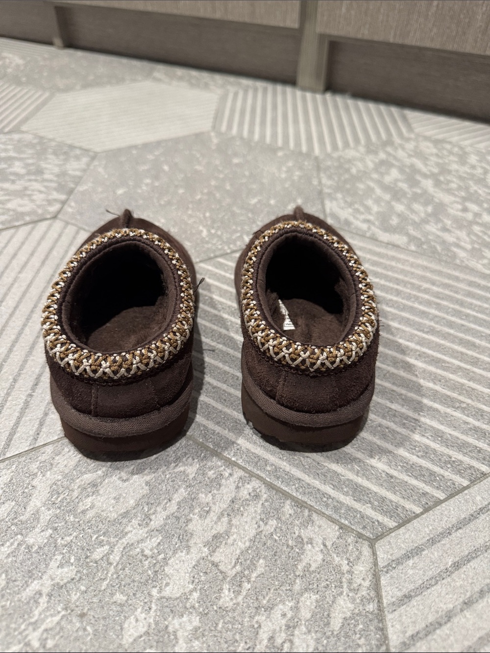 UGG Kids Dark Brown Slip-On Moccasins with Braided Trim